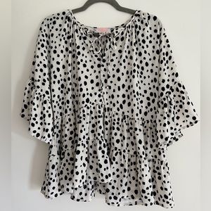 C+D+M Dalmatian Short Sleeve Blouse Ruffle Sleeves Size Medium M